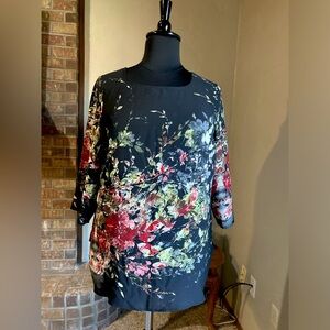 Black Floral Blouse with Three Quarter Sleeves by Rose & Olive Size 1X